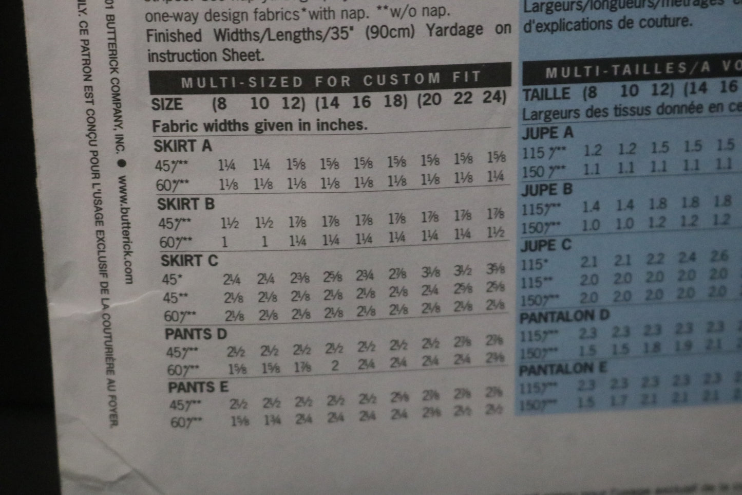 Butterick 3133 Misses / Misses Petite Pull on Skirt and Pants Sewing Pattern UNCUT Size 14 16 18