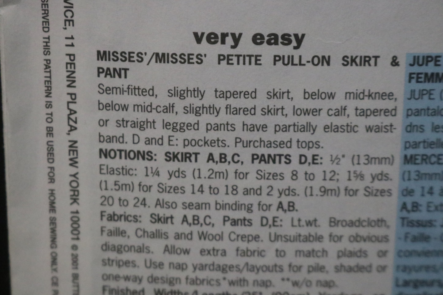 Butterick 3133 Misses / Misses Petite Pull on Skirt and Pants Sewing Pattern UNCUT Size 14 16 18