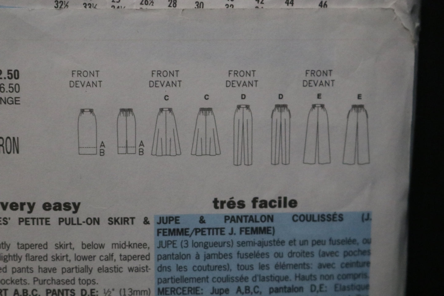 Butterick 3133 Misses / Misses Petite Pull on Skirt and Pants Sewing Pattern UNCUT Size 14 16 18