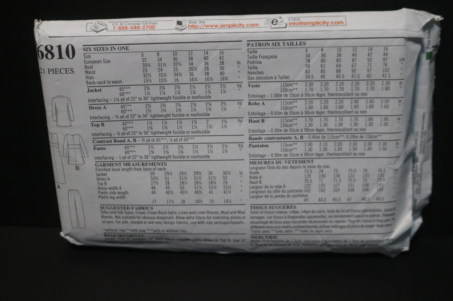 New Look 6810 Misses Jacket Top Pants and Skirt Sewing Pattern  - UNCUT - Size 6  - 16