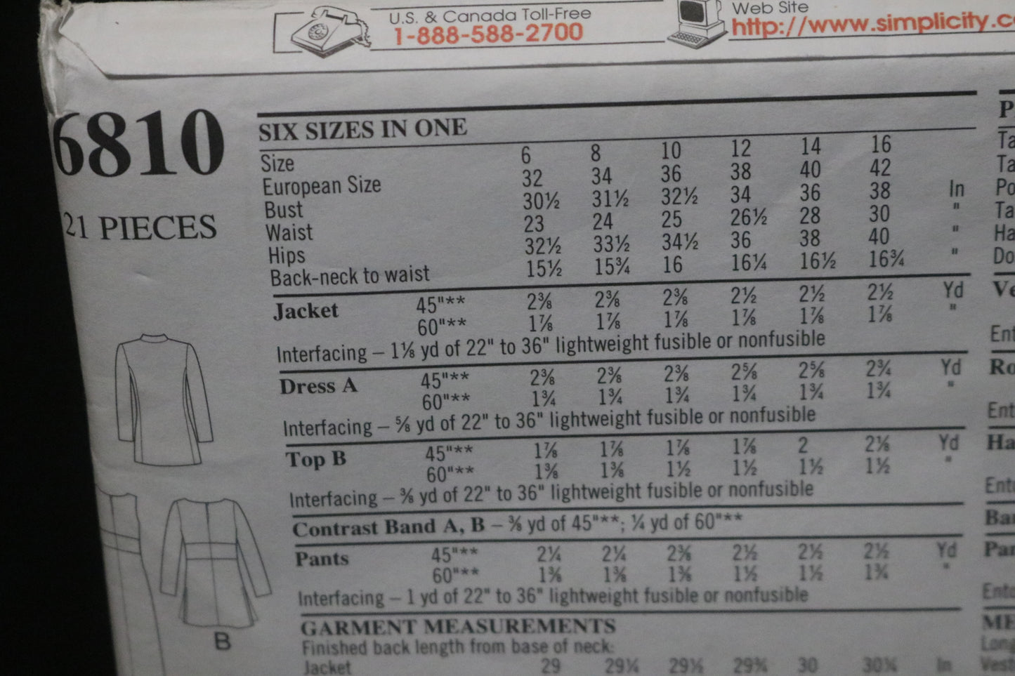 New Look 6810 Misses Jacket Top Pants and Skirt Sewing Pattern  - UNCUT - Size 6  - 16