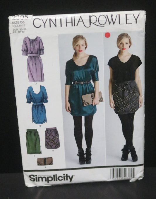 Simplicity 2305 Cynthia Rowley Misses Dresses and Skirts, Each in Two Lengths and Purse Sewing Pattern &nbsp;  UNCUT Size 4 6 8 10 12