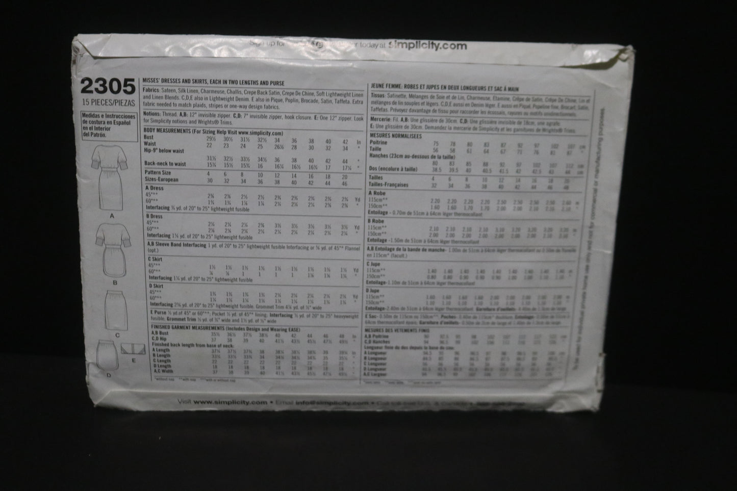 Simplicity 2305 Cynthia Rowley Misses Dresses and Skirts, Each in Two Lengths and Purse Sewing Pattern &nbsp;  UNCUT Size 4 6 8 10 12