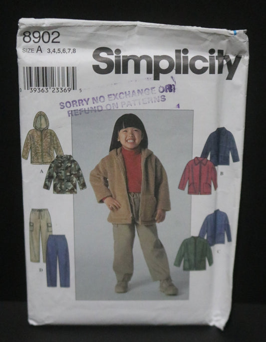 Simplicity 8902 Childs Jacket and Pants Sewing Pattern UNCUT Size 3 4 5 6 7 8