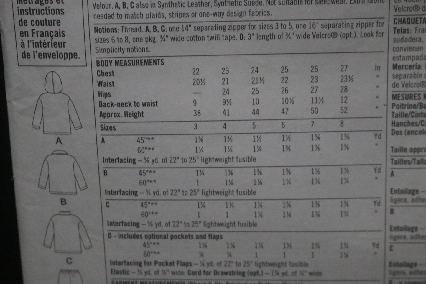 Simplicity 8902 Childs Jacket and Pants Sewing Pattern UNCUT Size 3 4 5 6 7 8