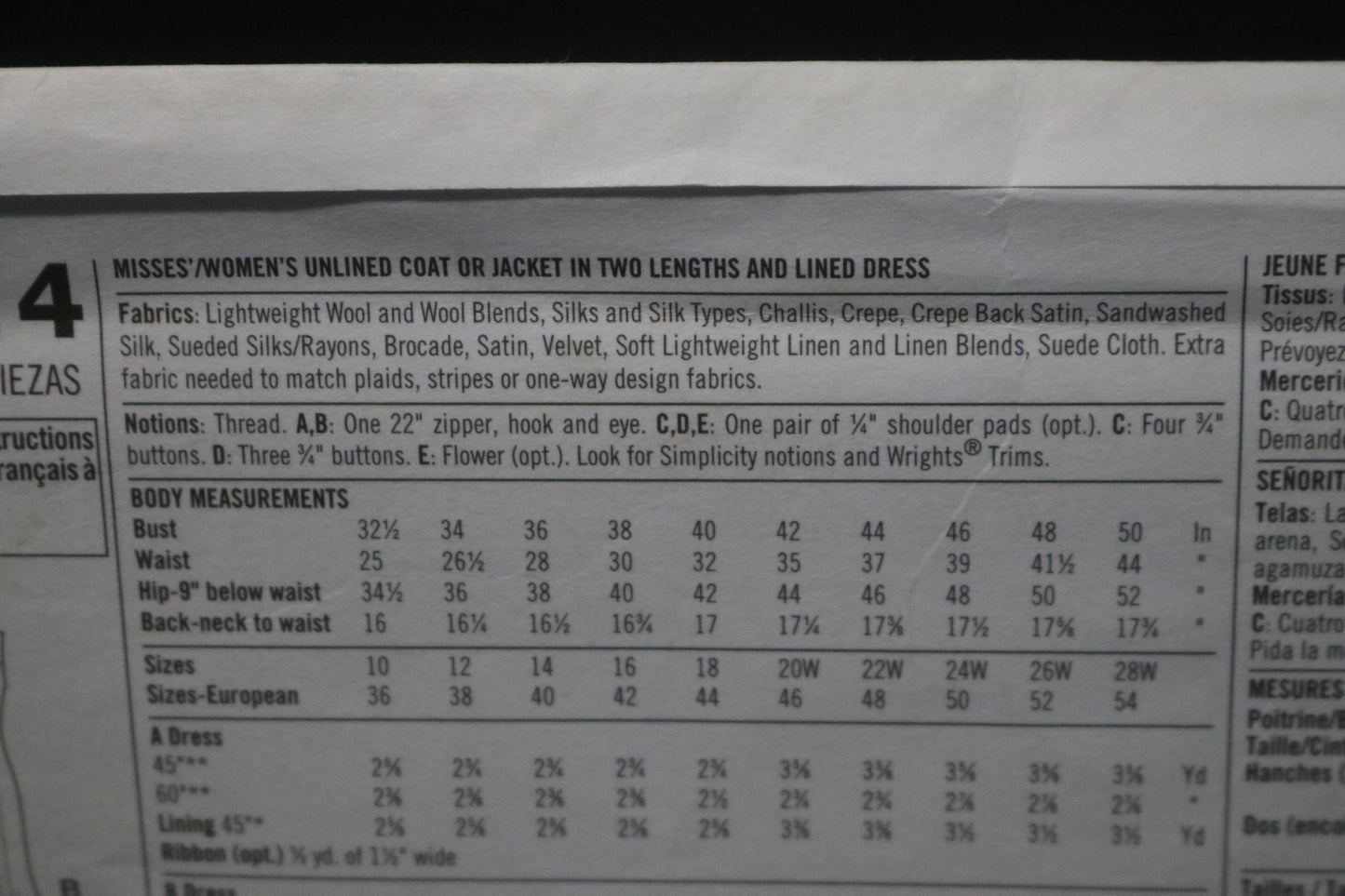 Simplicity 4014 Misses / Womens Unlined Coat or Jacket in Two Lengths and Lined Dress Sewing Pattern UNCUT Size 10 12 14 16 18