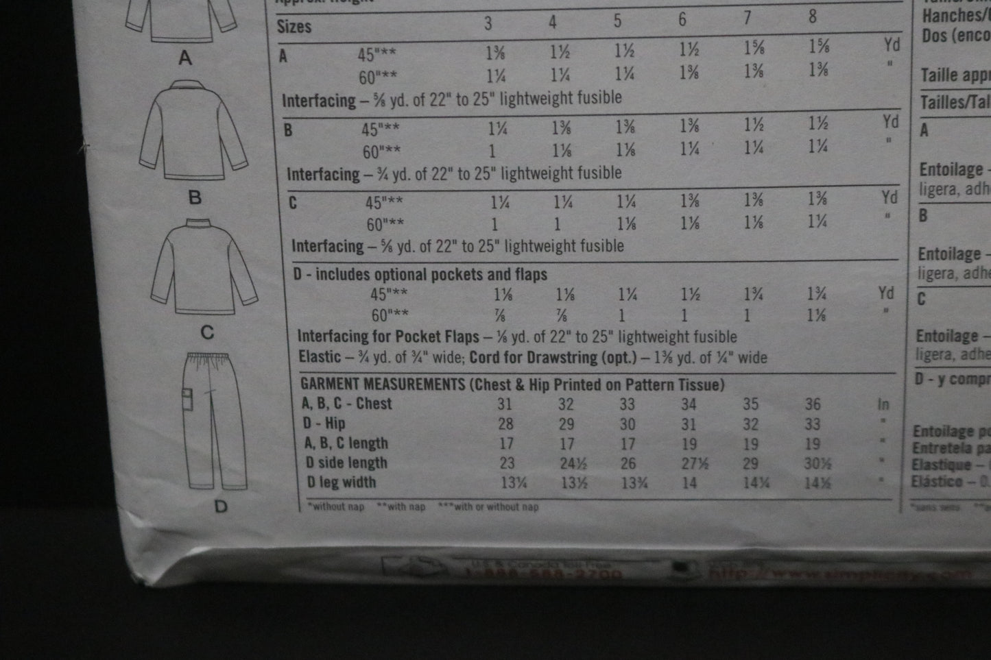 Simplicity 8902 Childs Jacket and Pants Sewing Pattern UNCUT Size 3 4 5 6 7 8