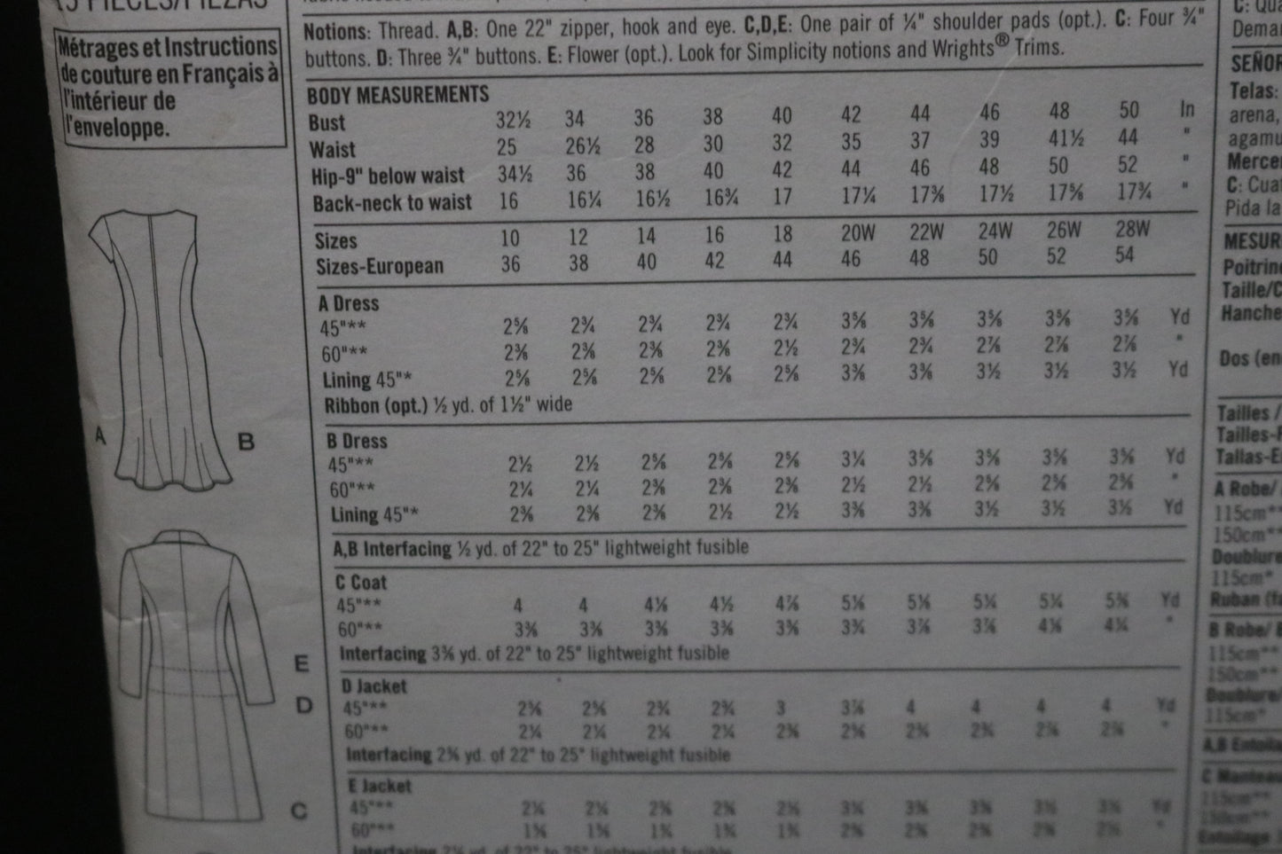 Simplicity 4014 Misses / Womens Unlined Coat or Jacket in Two Lengths and Lined Dress Sewing Pattern UNCUT Size 10 12 14 16 18