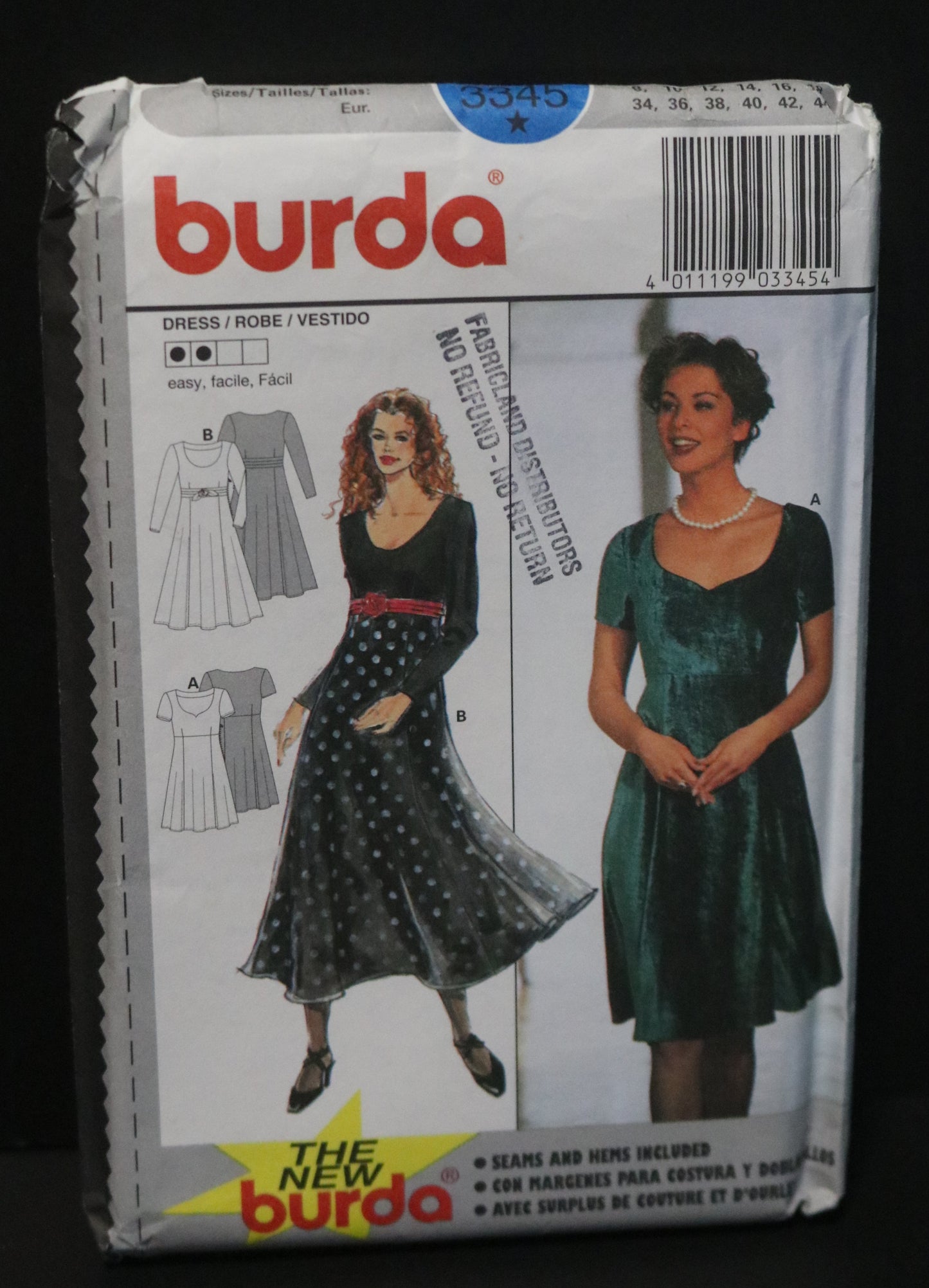 Burda 3345 Misses Dress Sewing Pattern - UNCUT - Size 8 10 12 14 16 18