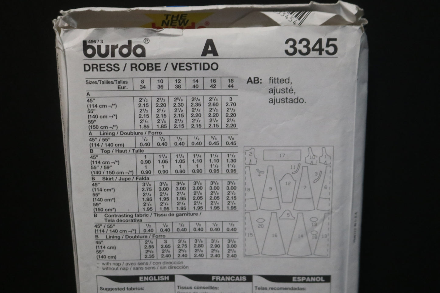 Burda 3345 Misses Dress Sewing Pattern - UNCUT - Size 8 10 12 14 16 18