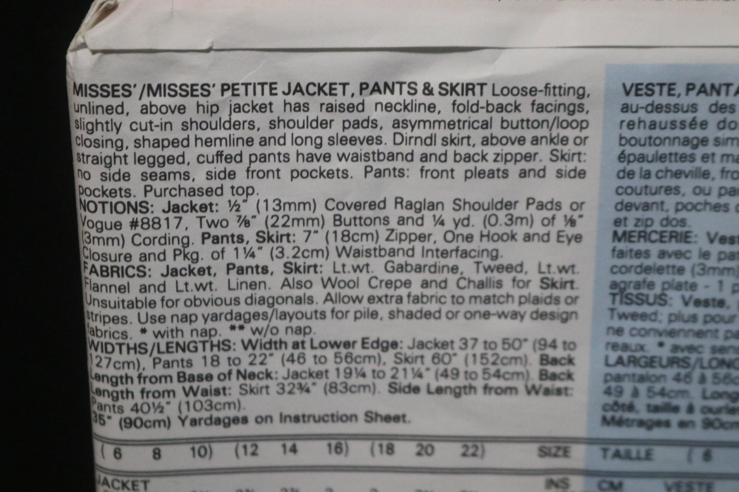 Vogue 7622 Misses / Misses Petite Jacket Skirt and Pants Sewing Pattern - UNCUT - Size 12 14 16