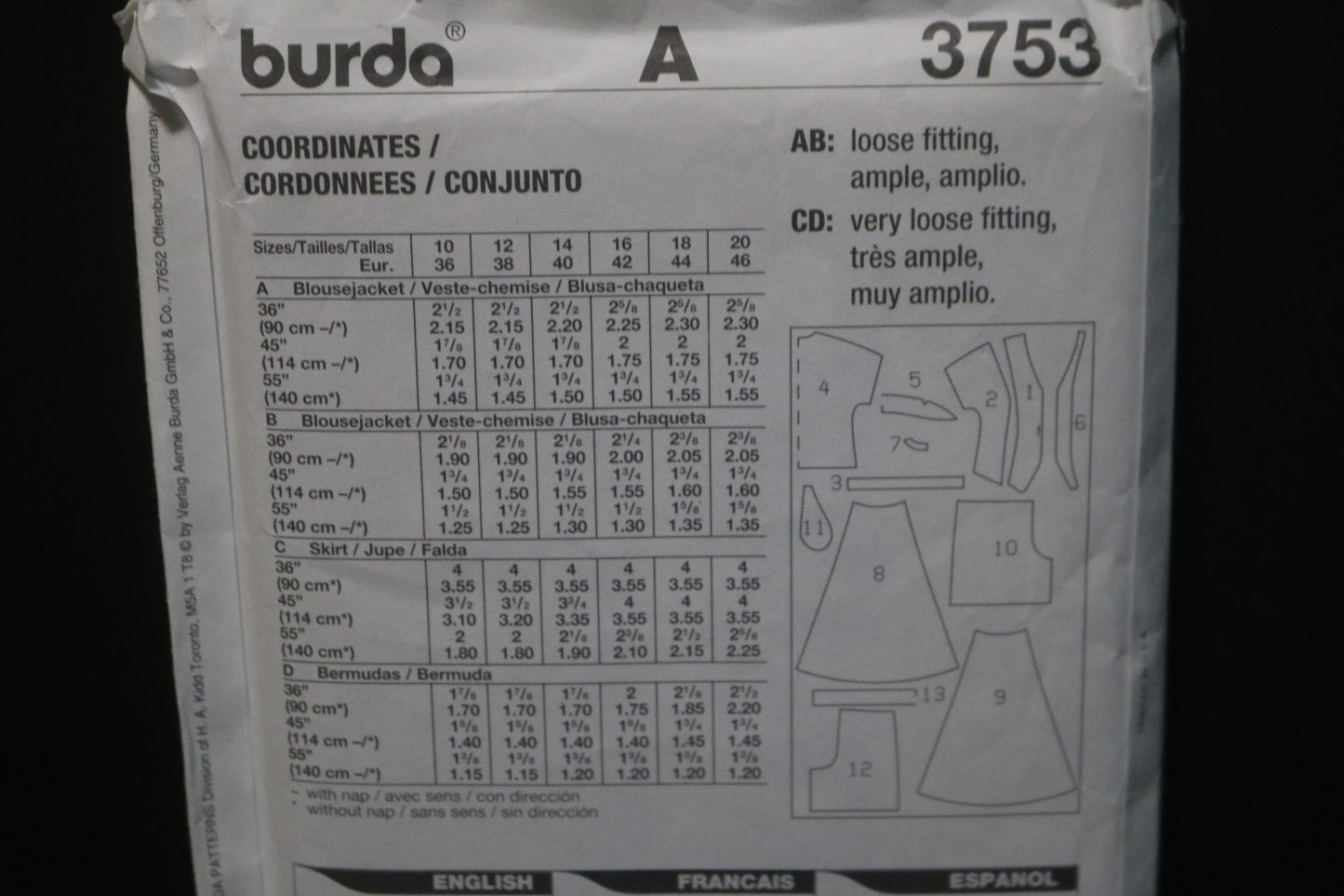 Burda 3753 Misses Blouse Shorts and Skirt  Sewing Pattern - UNCUT - Size 10 12 14 16 18 20