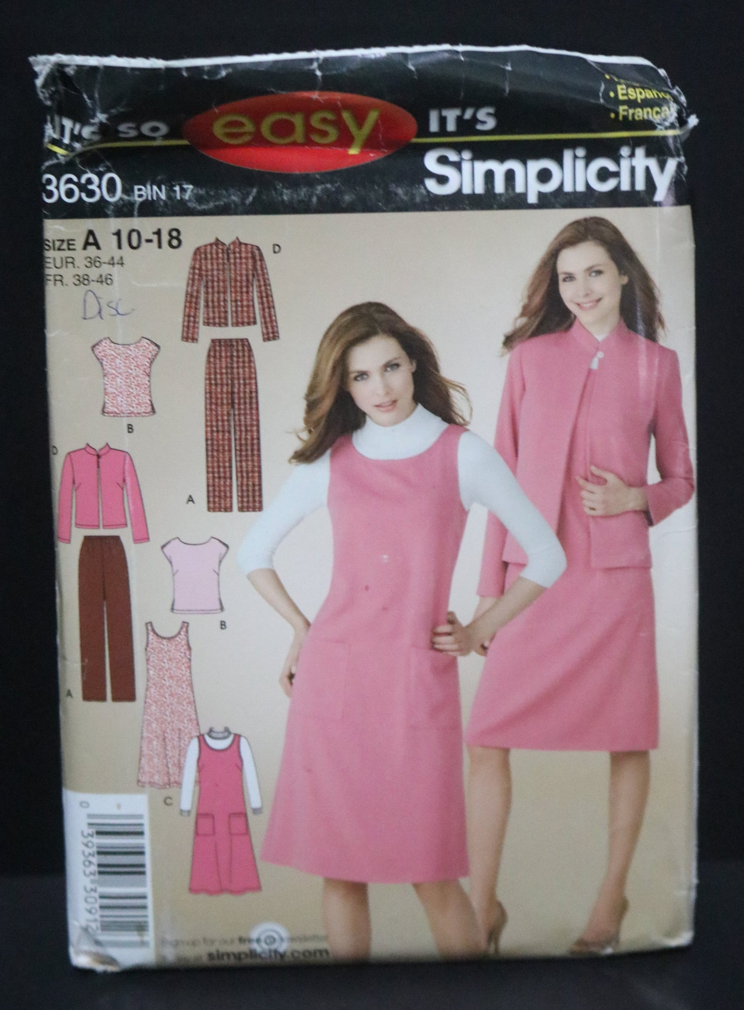 Simplicity 3630 Misses Pants Top Jacket and Dress or Jumper Sewing Pattern UNCUT Size 10 12 14 16 18