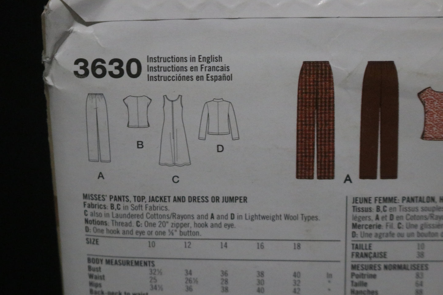 Simplicity 3630 Misses Pants Top Jacket and Dress or Jumper Sewing Pattern UNCUT Size 10 12 14 16 18