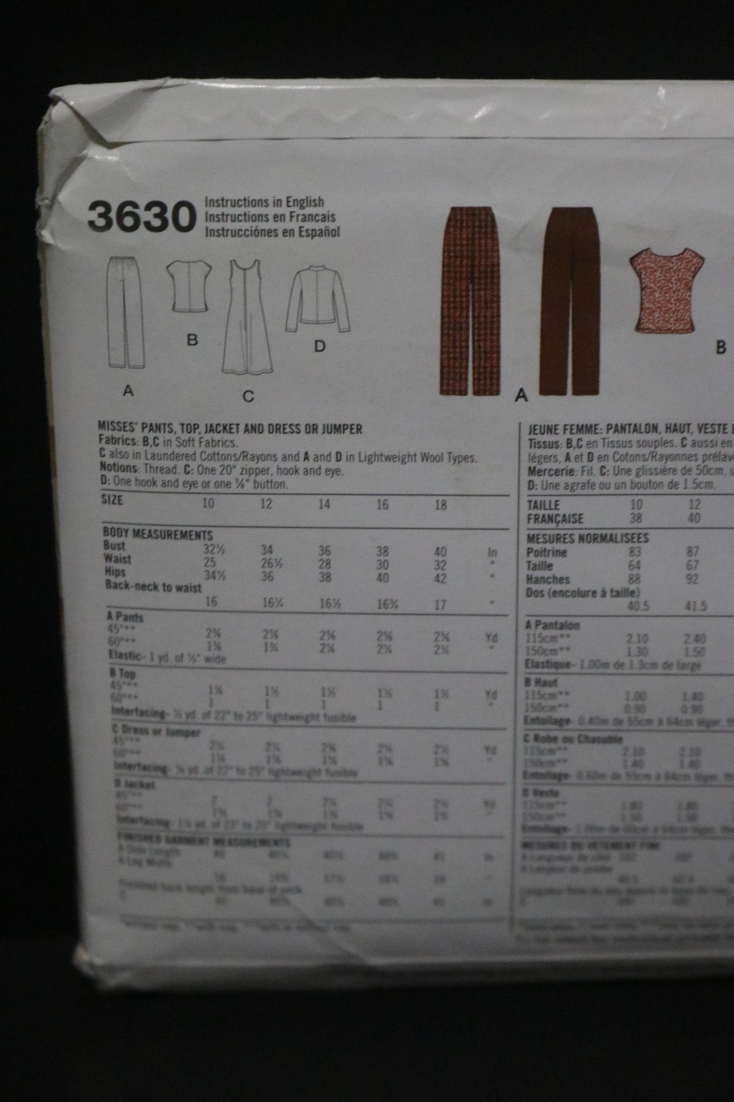 Simplicity 3630 Misses Pants Top Jacket and Dress or Jumper Sewing Pattern UNCUT Size 10 12 14 16 18