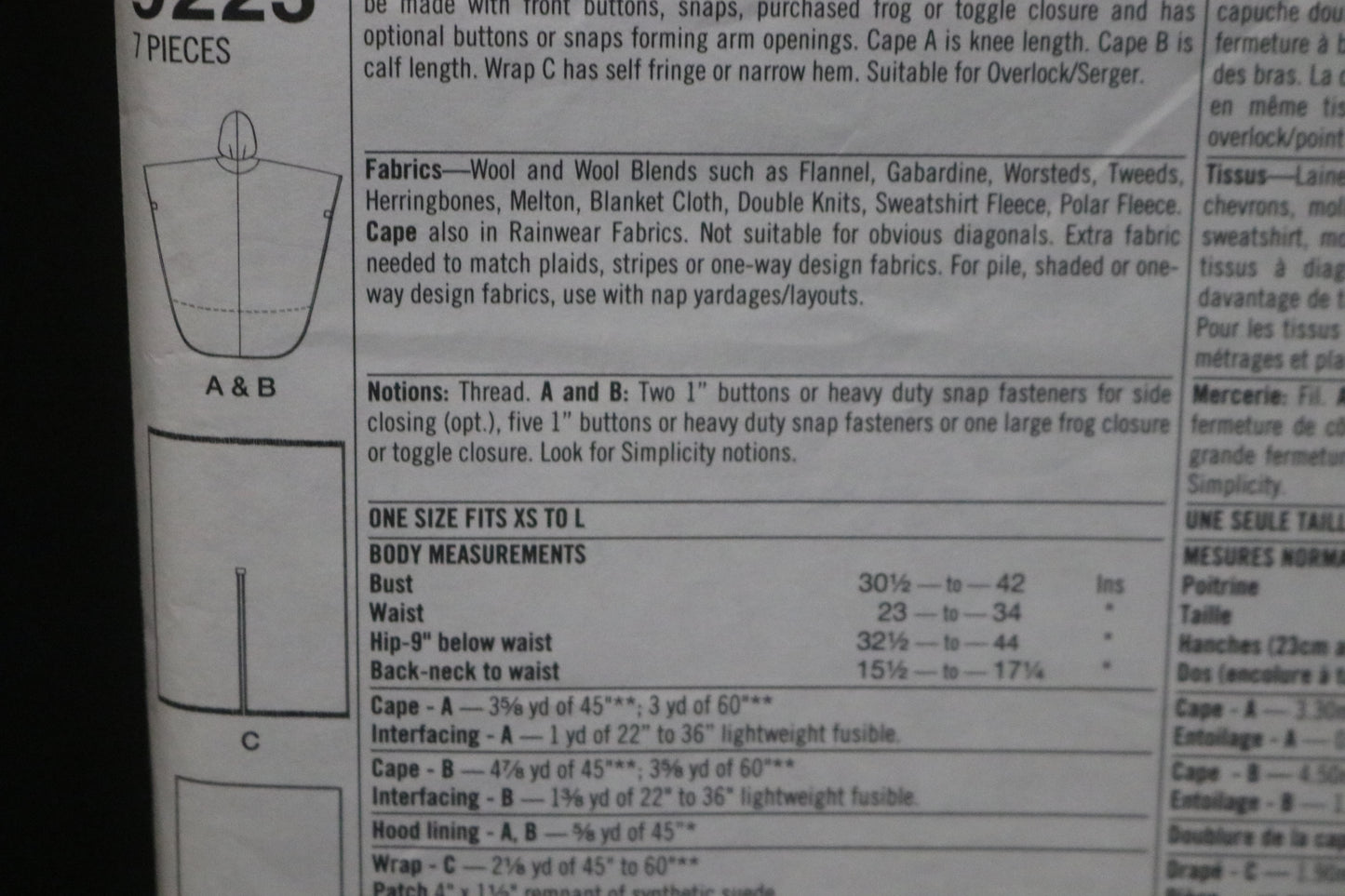 Simplicity 9223 Misses Hooded Cape and Wrap Sewing Pattern - UNCUT - One Size