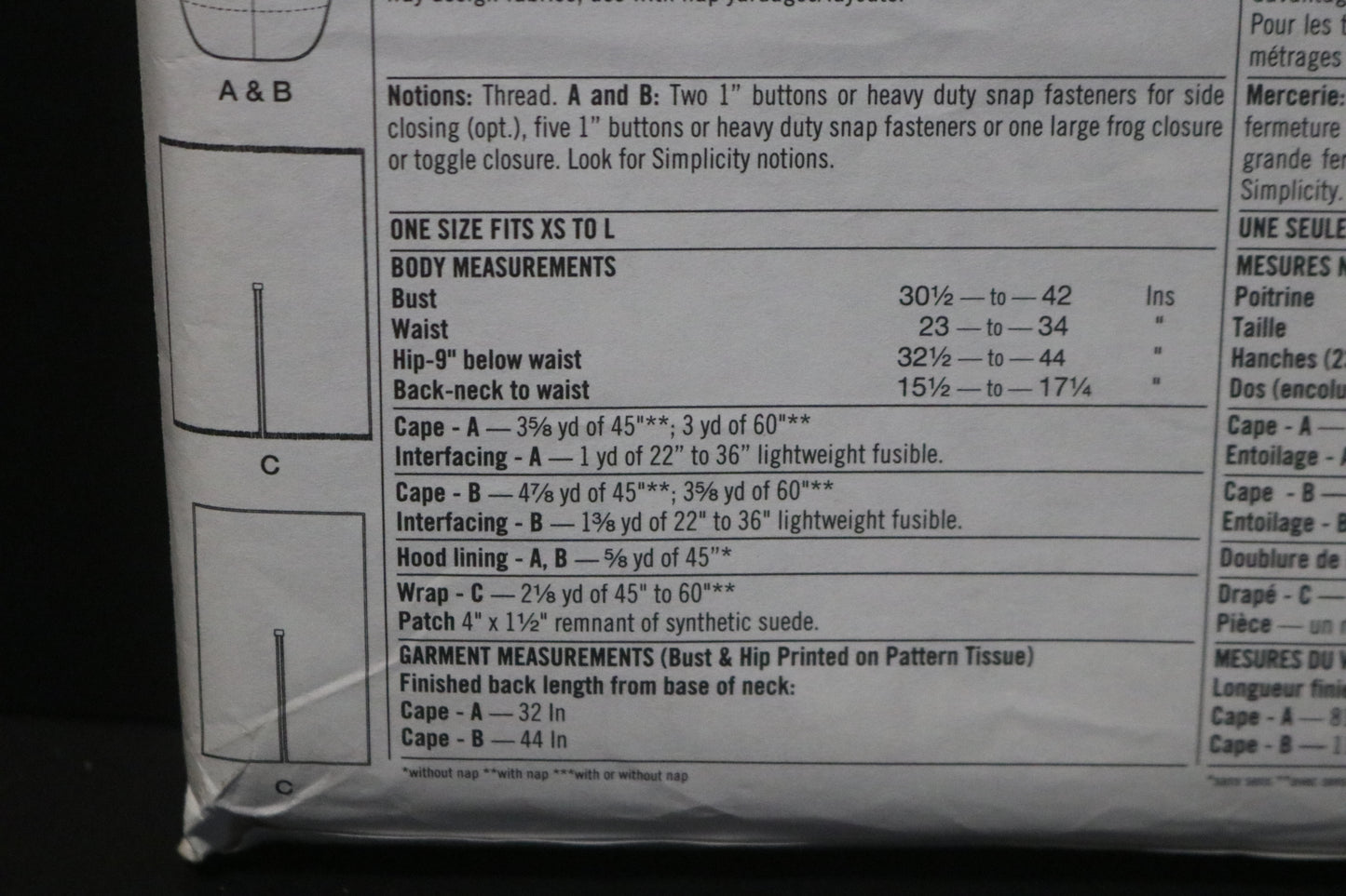 Simplicity 9223 Misses Hooded Cape and Wrap Sewing Pattern - UNCUT - One Size