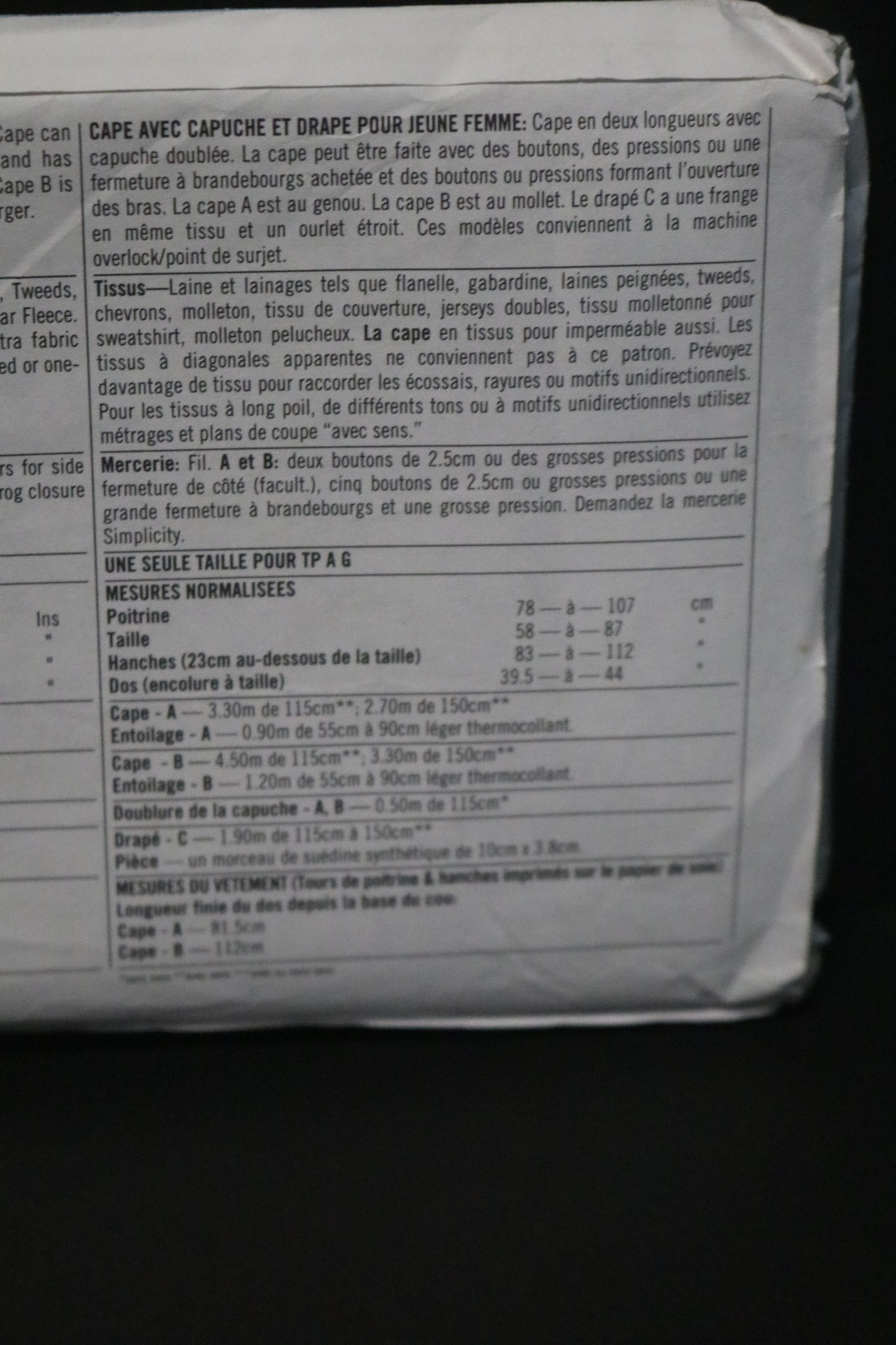 Simplicity 9223 Misses Hooded Cape and Wrap Sewing Pattern - UNCUT - One Size