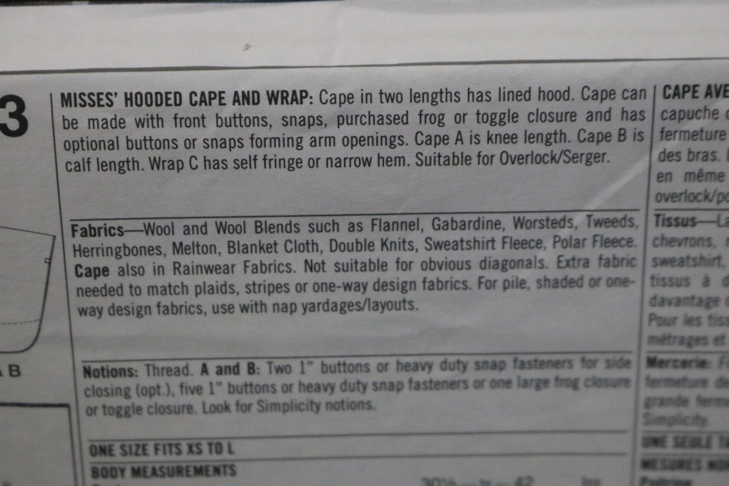 Simplicity 9223 Misses Hooded Cape and Wrap Sewing Pattern - UNCUT - One Size