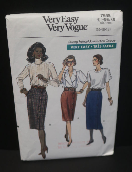 Vogue 7648 Misses Skirt Sewing Pattern  - UNCUT -  Size 14 16 18