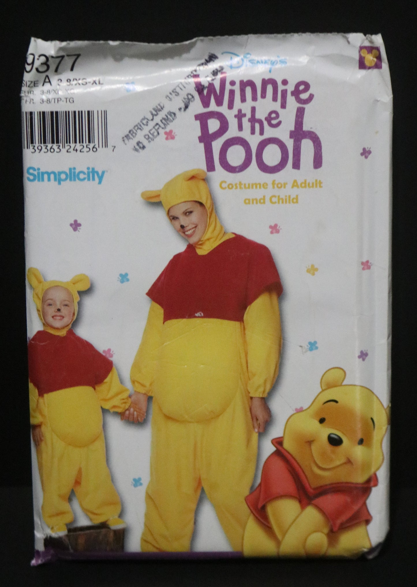 Simplicity 9377 Childs and Adults Winnie the Pooh Costume Sewing Pattern UNCUT Childs Size 3 - 8 Adults XS S M L XL