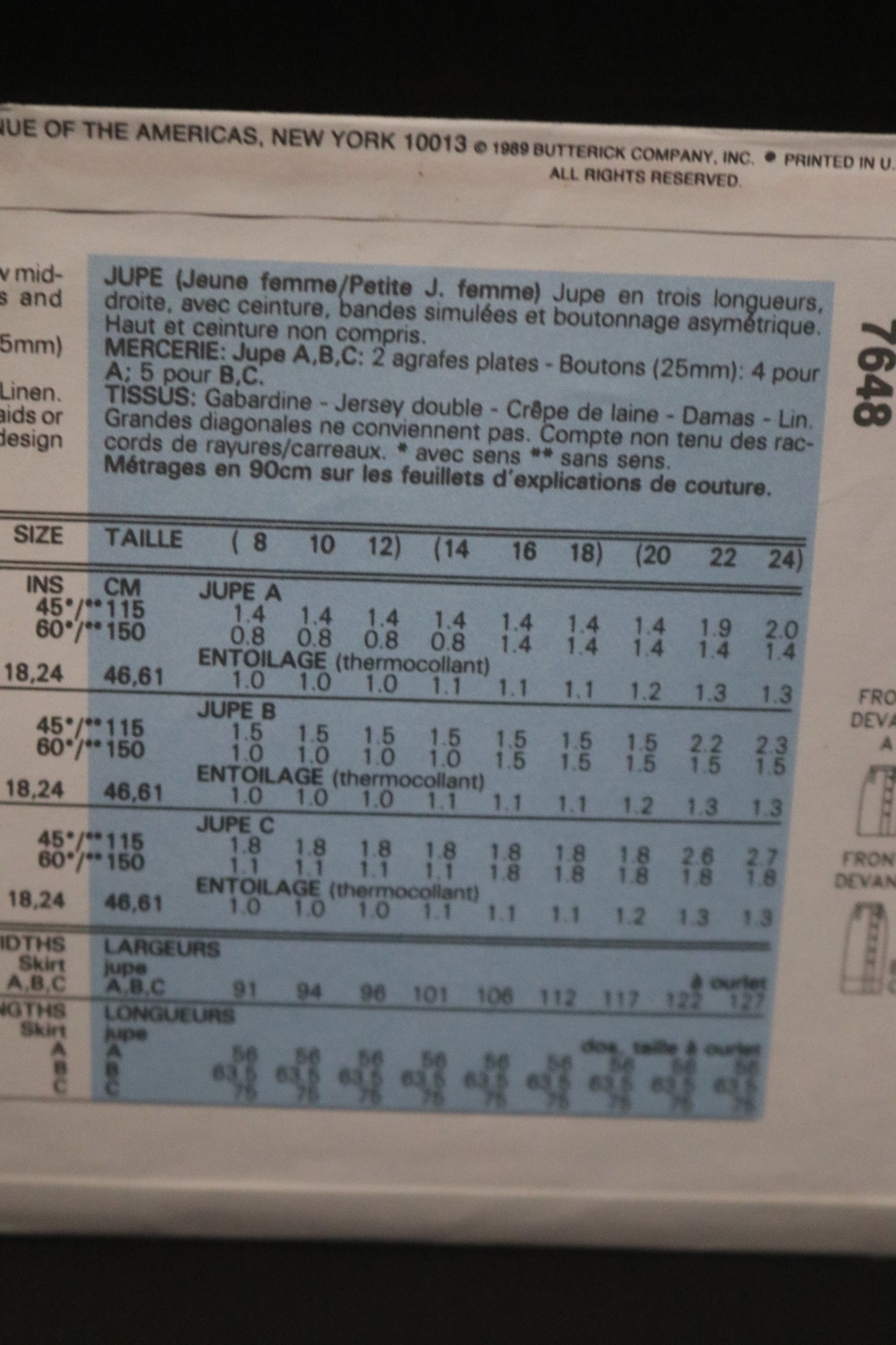 Vogue 7648 Misses Skirt Sewing Pattern  - UNCUT -  Size 14 16 18