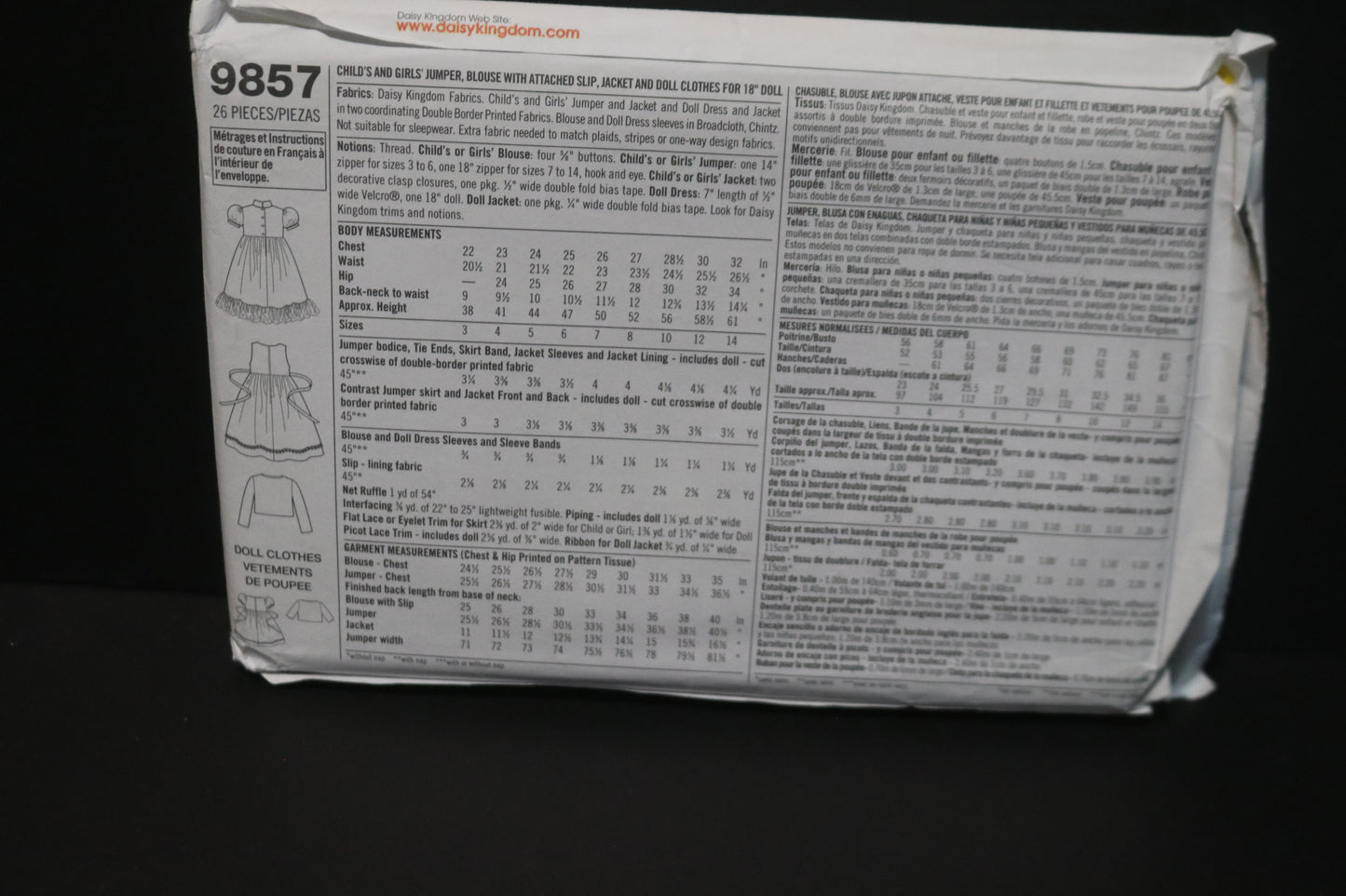 Simplicity 9857 Daisy Kingdom Girls Jumper Blouse with attached slip, Jacket and Doll Clothes for 18" Doll Sewing Pattern - UNCUT - Size 3 4 5 6 or Size 7 8 10 12 14