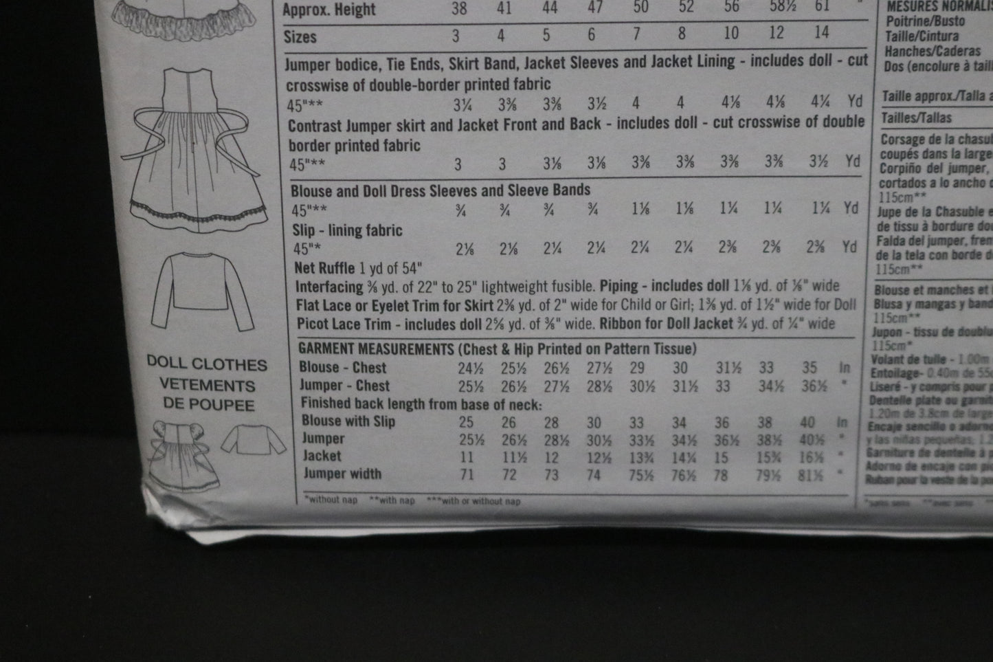 Simplicity 9857 Daisy Kingdom Girls Jumper Blouse with attached slip, Jacket and Doll Clothes for 18" Doll Sewing Pattern - UNCUT - Size 3 4 5 6 or Size 7 8 10 12 14