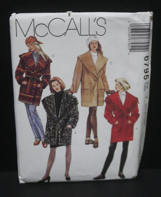 McCalls 6795 Misses Lined or Unlined Coat and Tie Belt Sewing Pattern - UNCUT - Size Xsm Sml Med