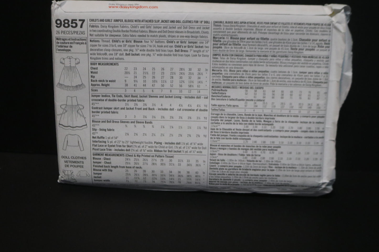 Simplicity 9857 Daisy Kingdom Girls Jumper Blouse with attached slip, Jacket and Doll Clothes for 18" Doll Sewing Pattern - UNCUT - Size 3 4 5 6 or Size 7 8 10 12 14