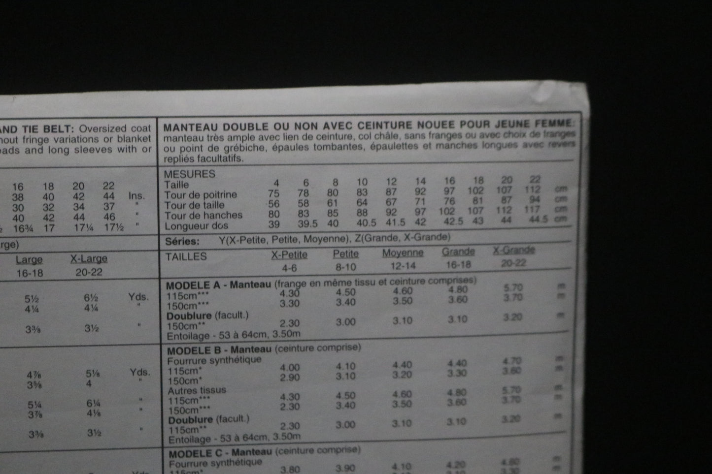 McCalls 6795 Misses Lined or Unlined Coat and Tie Belt Sewing Pattern - UNCUT - Size Xsm Sml Med