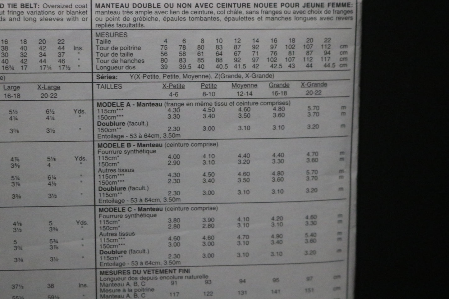 McCalls 6795 Misses Lined or Unlined Coat and Tie Belt Sewing Pattern - UNCUT - Size Xsm Sml Med