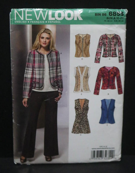 New Look 6853 Misses Jacket or Vest Sewing Pattern UNCUT Size 10 - 22