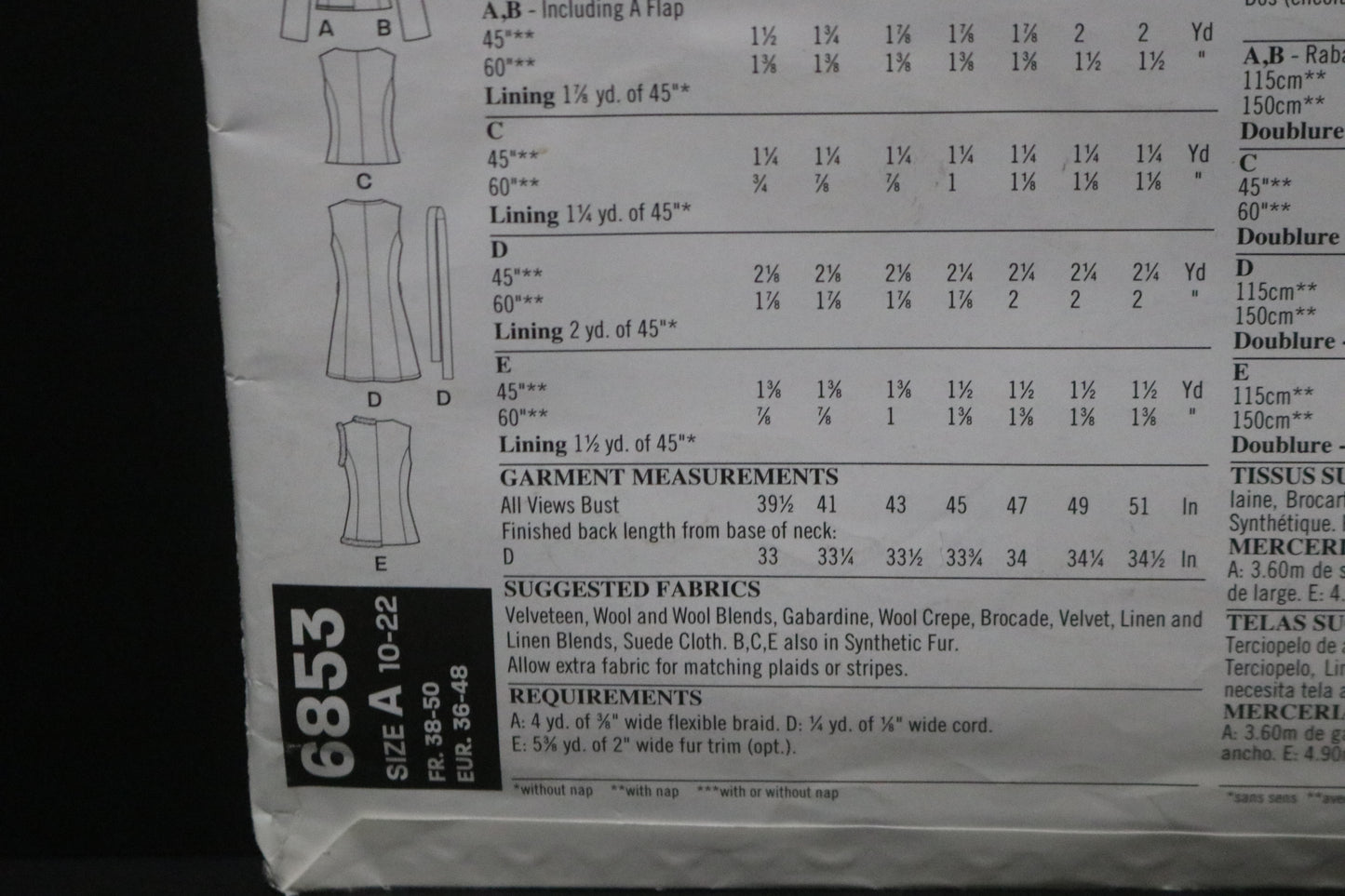 New Look 6853 Misses Jacket or Vest Sewing Pattern UNCUT Size 10 - 22