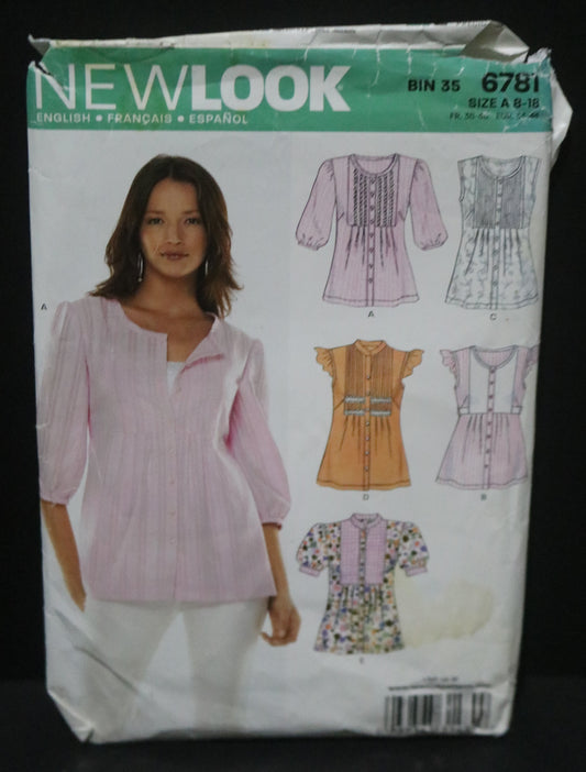 New Look 6781 Misses Blouse Sewing Pattern - UNCUT - Size 8 - 18