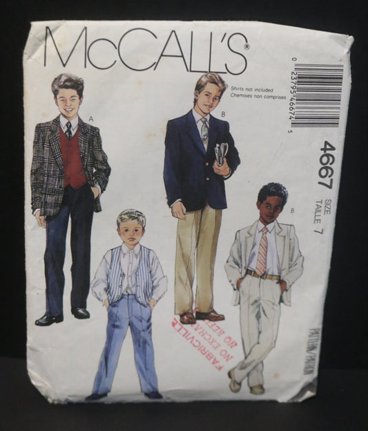 McCalls 4667 Childrens and Boys Jacket Vest and Pants Sewing Pattern UNCUT Size 7