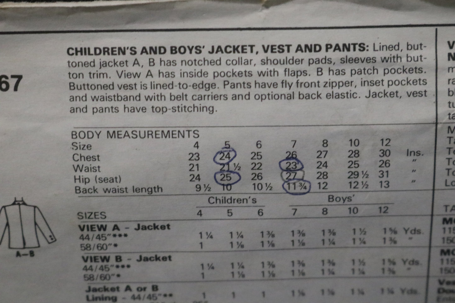 McCalls 4667 Childrens and Boys Jacket Vest and Pants Sewing Pattern UNCUT Size 7