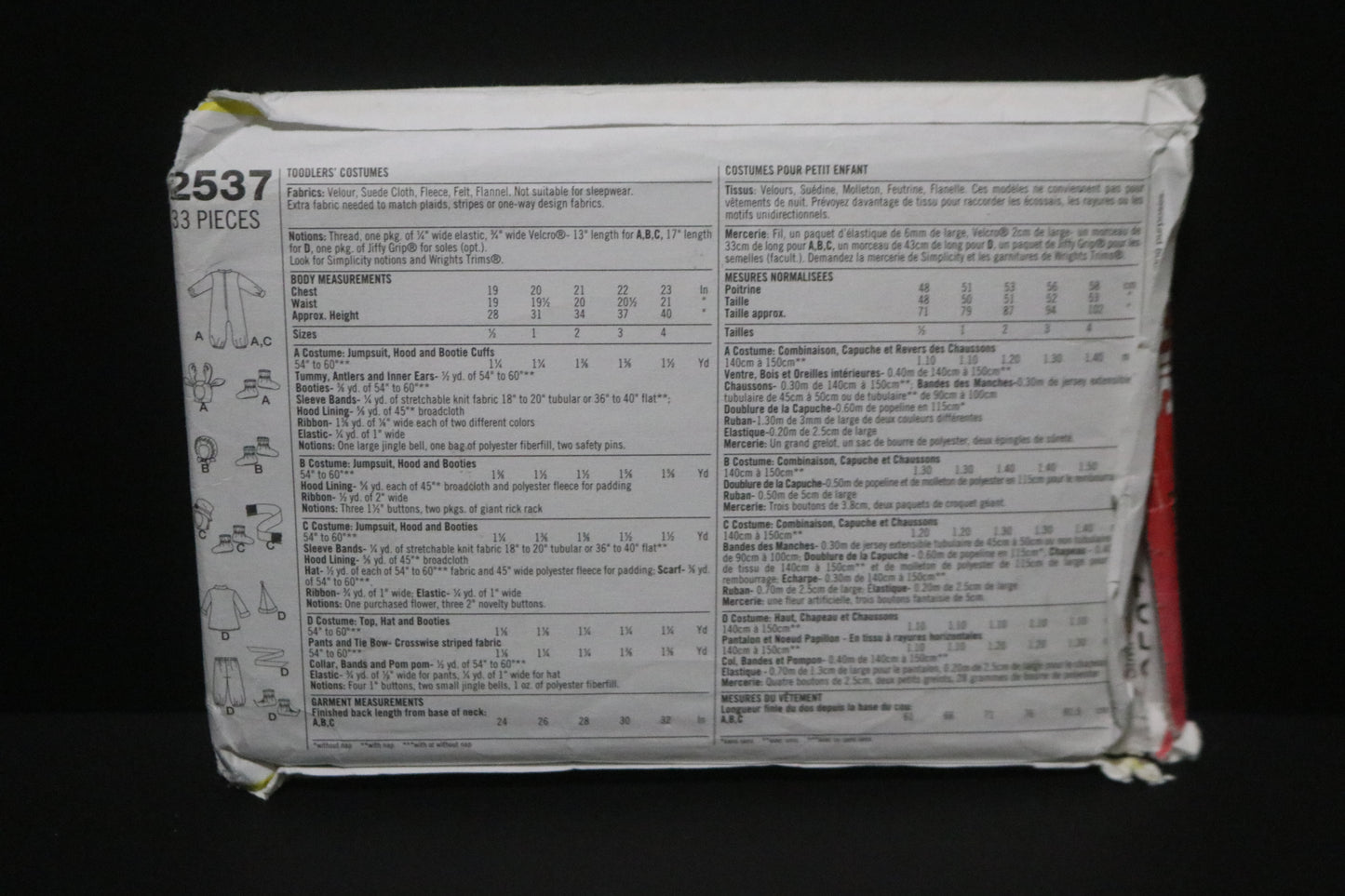 Simplicity 2537 Toddlers Christmas Elf Reindeer Gingerbread Man and Snowman Costume Sewing Pattern - UNCUT - Size 1/2 1 2 3 4