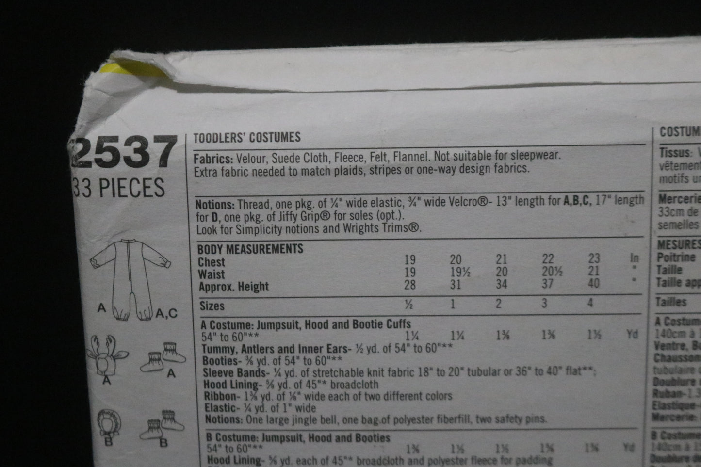 Simplicity 2537 Toddlers Christmas Elf Reindeer Gingerbread Man and Snowman Costume Sewing Pattern - UNCUT - Size 1/2 1 2 3 4