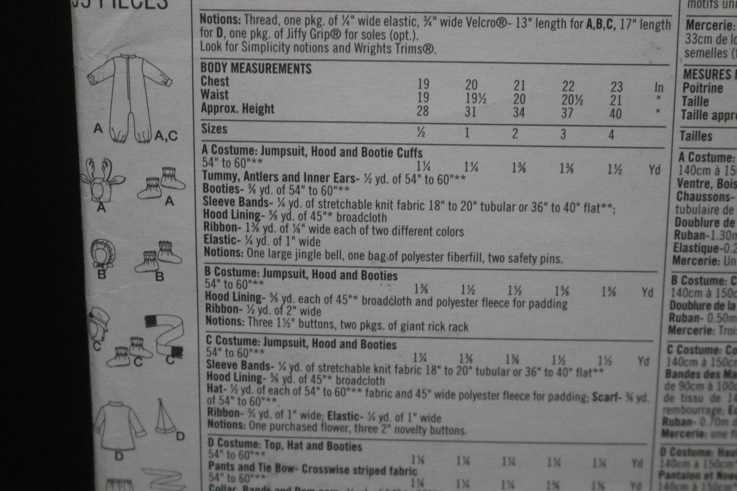 Simplicity 2537 Toddlers Christmas Elf Reindeer Gingerbread Man and Snowman Costume Sewing Pattern - UNCUT - Size 1/2 1 2 3 4