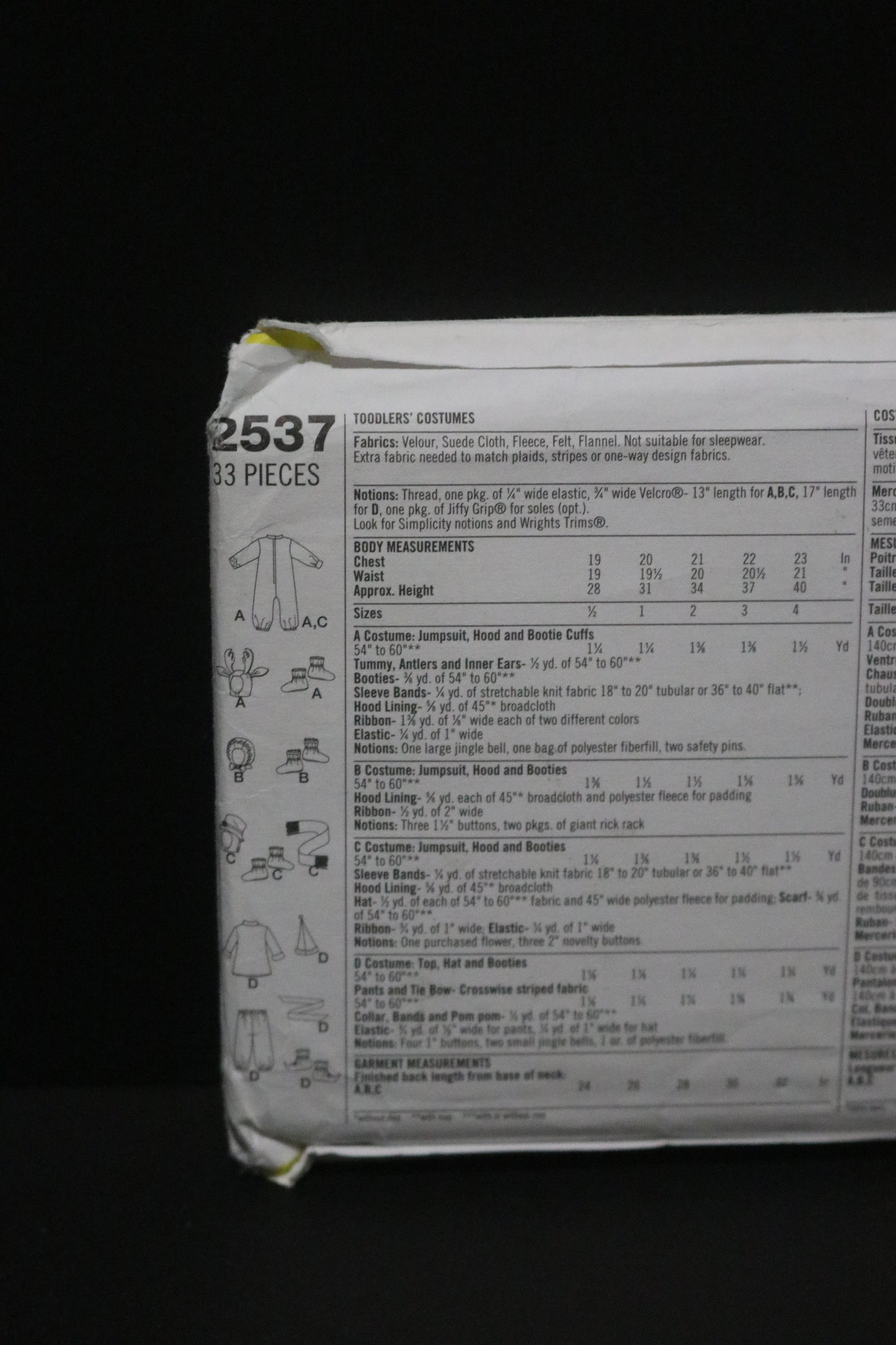 Simplicity 2537 Toddlers Christmas Elf Reindeer Gingerbread Man and Snowman Costume Sewing Pattern - UNCUT - Size 1/2 1 2 3 4