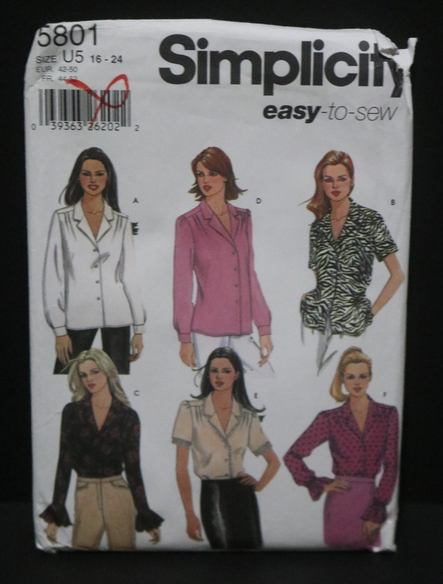 Simplicity 5801 Misses Blouse with Sleeve Variations Sewing Pattern - UNCUT - Size 16 18 20 22 24