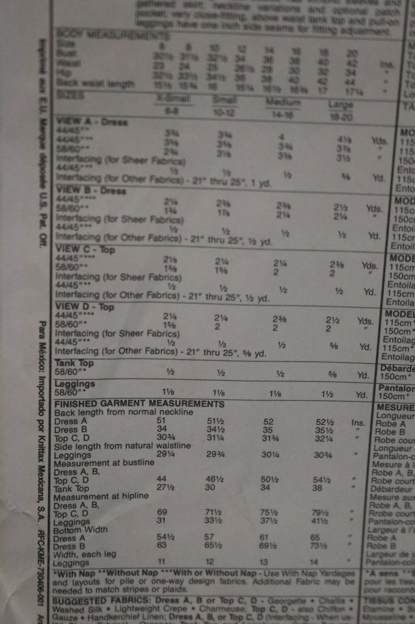 McCalls 5314 Misses Dress or Top, Tank Top and Leggings Sewing Pattern - UNCUT - Size Small (10,12)