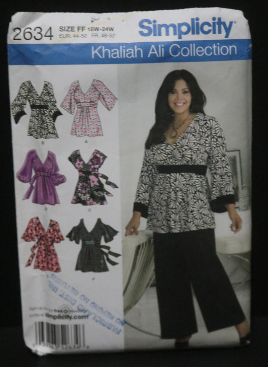 Simplicity 2634 Khaliah Ali Womens Pullover Top with Sleeve Variations Sewing Pattern UNCUT  Size 18w - 24W