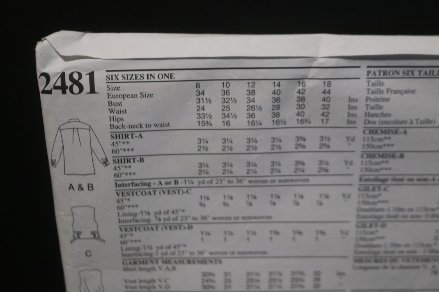 Style 2481 Misses Shirt and Vest Sewing Pattern UNCUT - Size 8 - 18