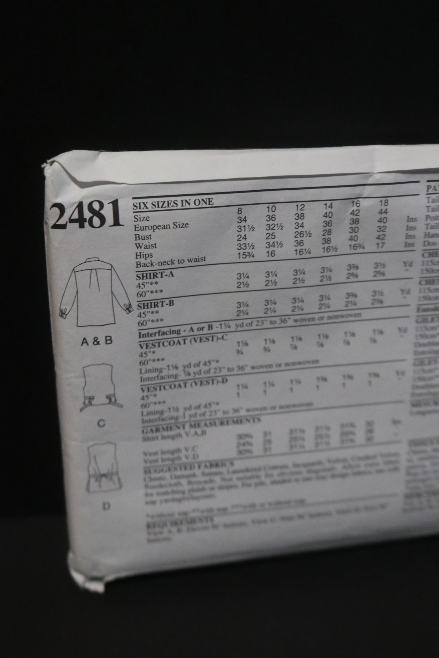 Style 2481 Misses Shirt and Vest Sewing Pattern UNCUT - Size 8 - 18