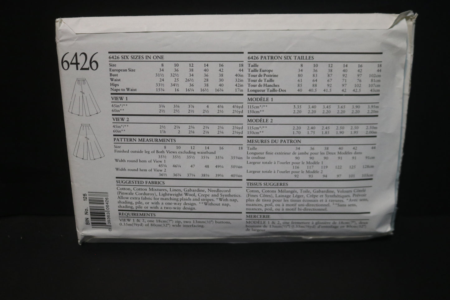 New Look 6426 Misses Culottes Sewing Pattern - UNCUT - Size 8 - 18