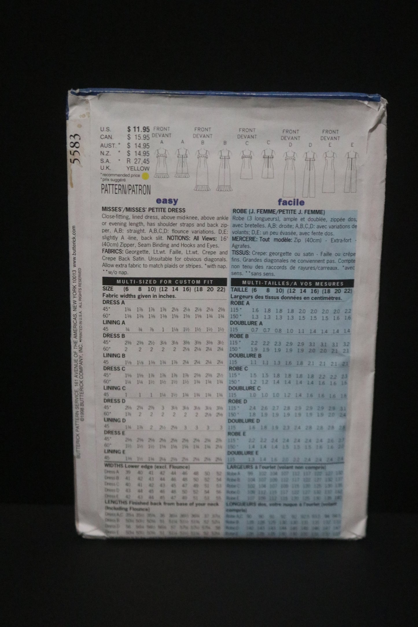 Butterick 5583 Misses / Misses Petite Dress Sewing Pattern UNCUT - Size 12 14 16