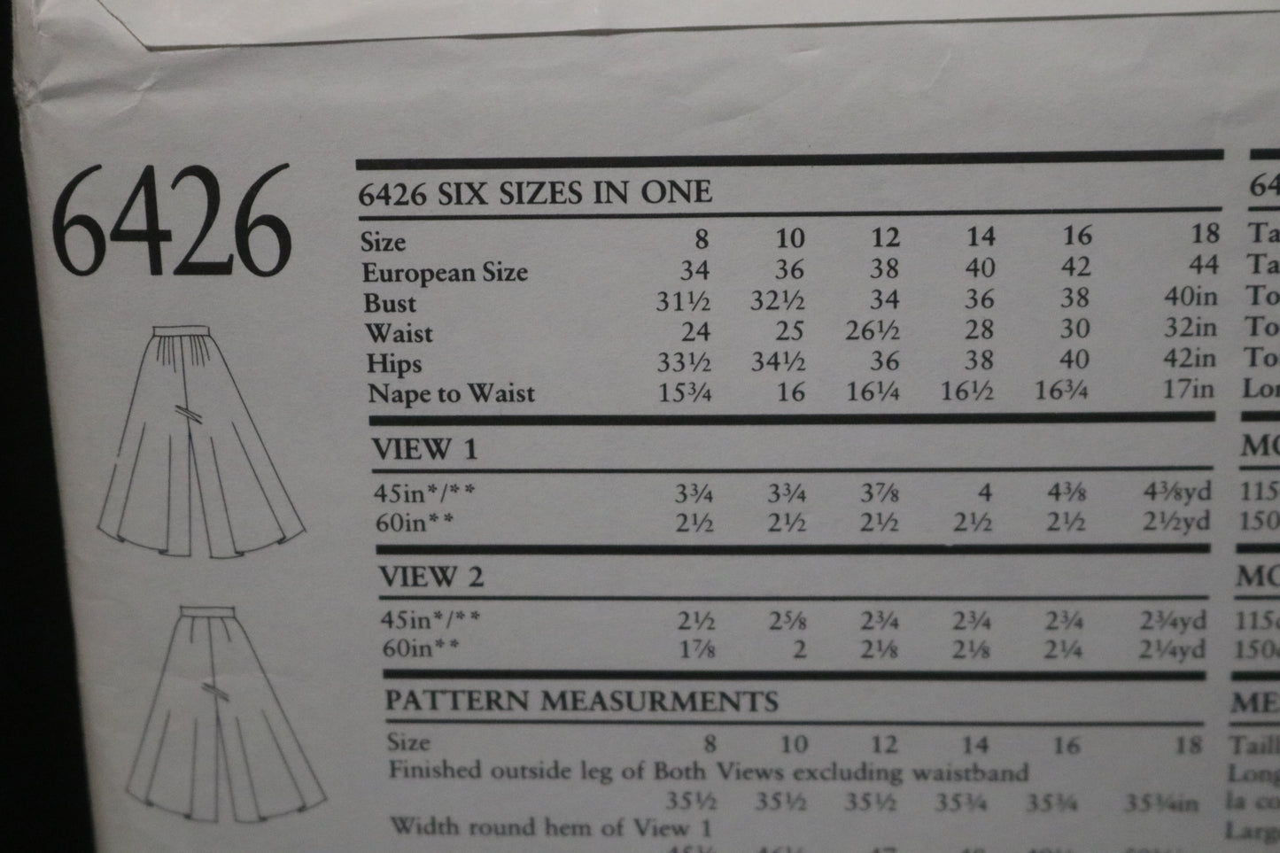 New Look 6426 Misses Culottes Sewing Pattern - UNCUT - Size 8 - 18
