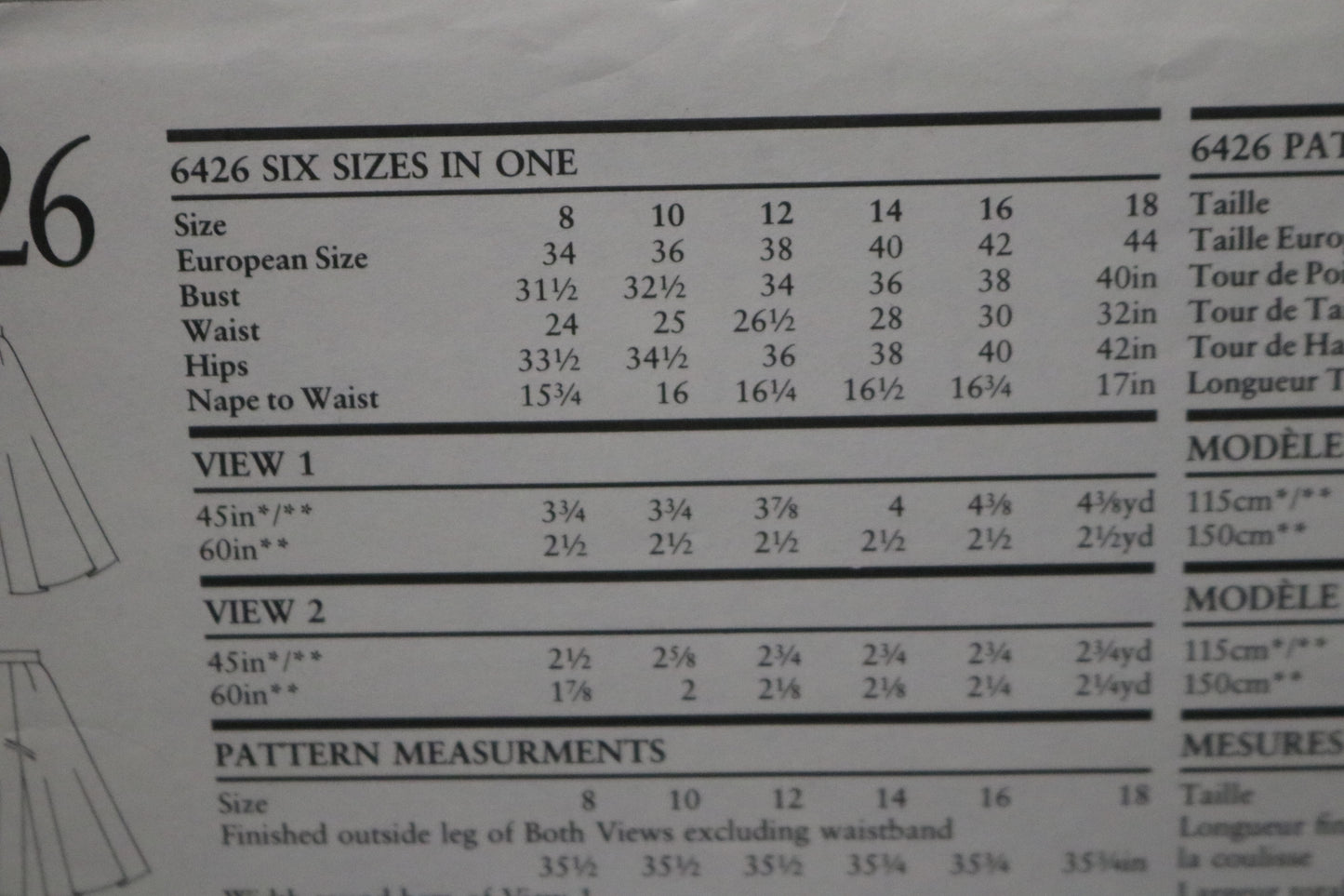 New Look 6426 Misses Culottes Sewing Pattern - UNCUT - Size 8 - 18
